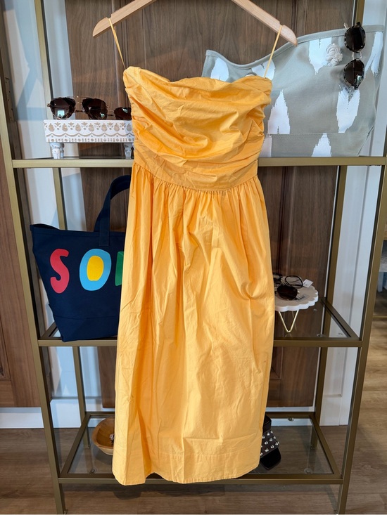 pistola Dresses & Skirts - pistola Papaya Yellow Strapless Ruched Sundress